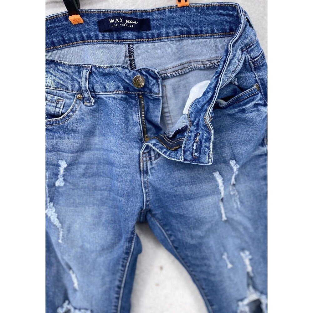 Wax Jean Los Angeles Distressed Skinny Jeans Womens 28 Blue Ripped Stretch Denim - Picture 6 of 15